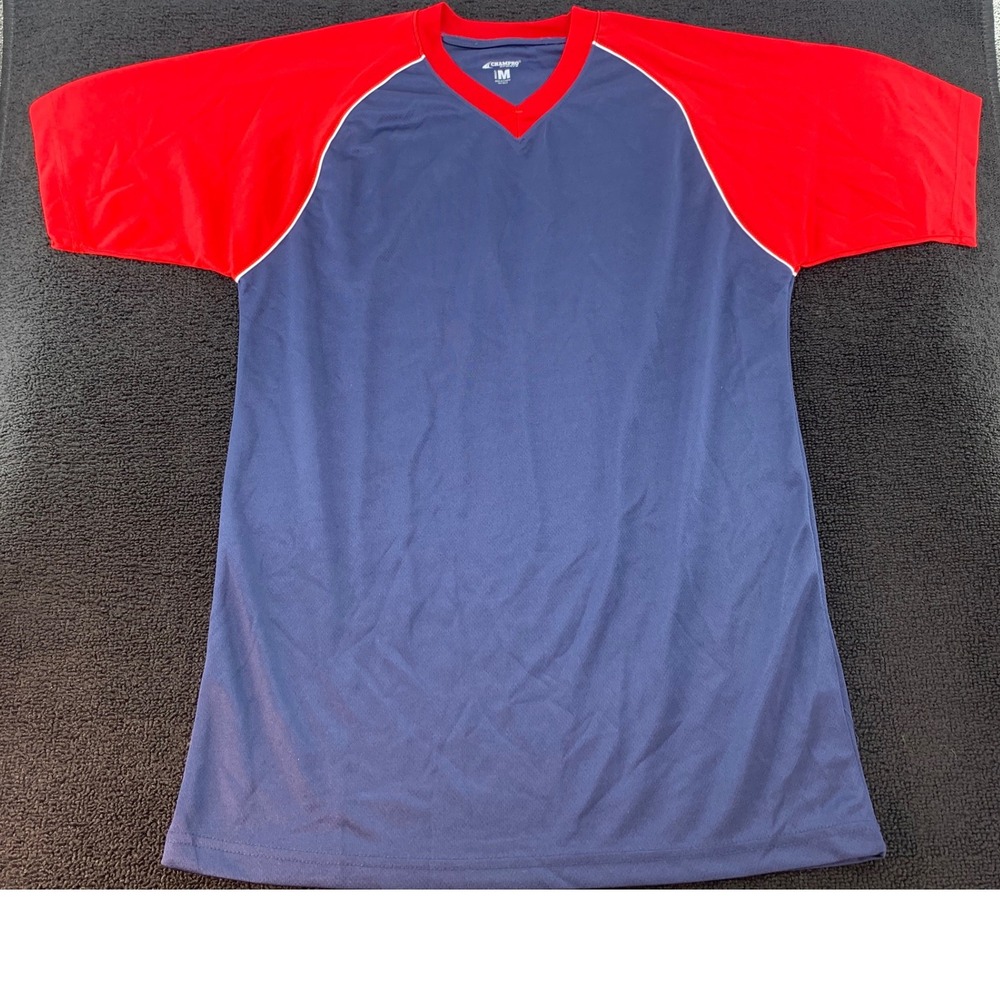 Champro Sports Adult Athletic T Shirt Baseball Jersey V Neck Red Blue M